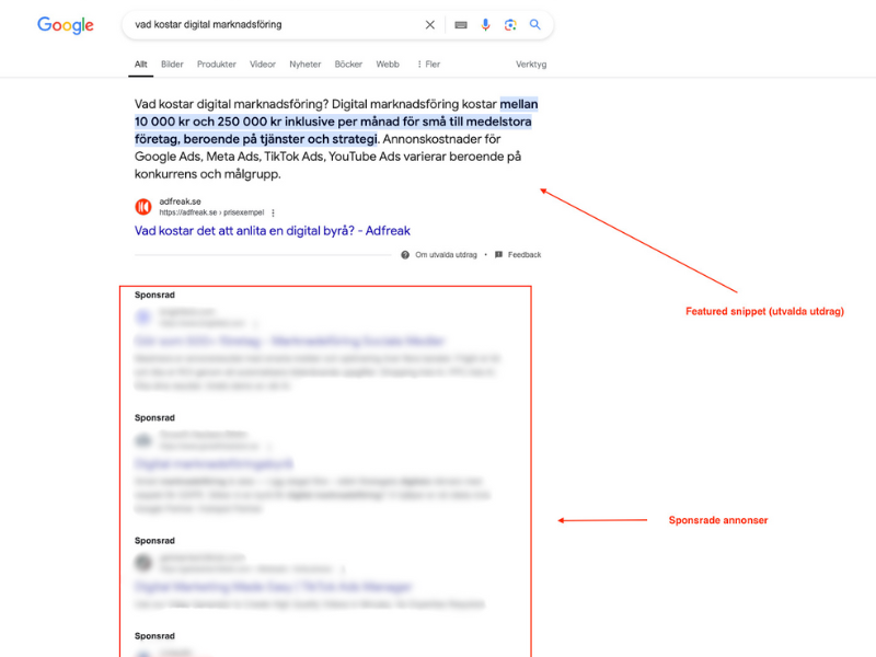 vad är featured snippets eller utvalda utdrag på google sök?